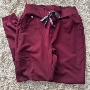FIGS Burgundy High Waisted Jogger Pants